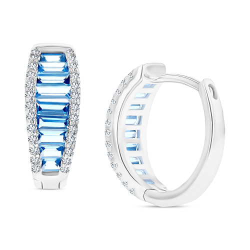 Lab-Created Blue Spinel (2-1/5 ct. t.w.) & Cubic Zirconia Small Hoop Earrings in Sterling Silver, 0.59"