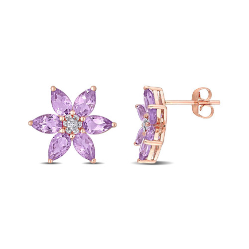 Amethyst and Diamond Floral Stud Earrings