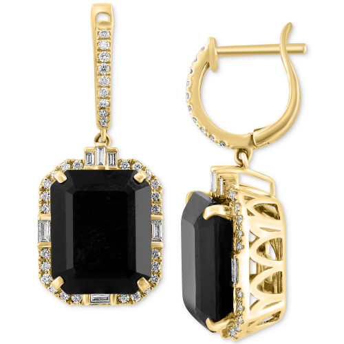 EFFY® Onyx & Diamond (3/8 ct. t.w.) Dangle Hoop Earrings in 14k Gold