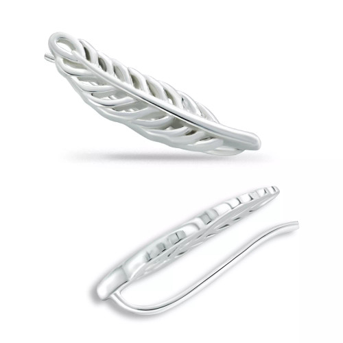 Feather Ear Crawler Earrings in 18k Gold Over Sterling Silver or Sterling Silver