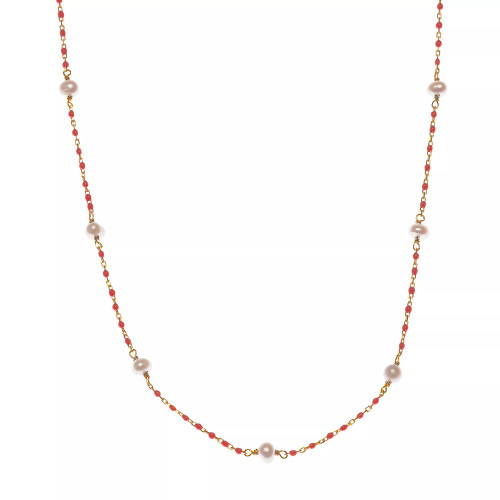Cultured Freshwater Pearl (4mm) & Enamel Bead Collar Necklace in 18k Gold-Plated Sterling Silver, 16" + 2" extender