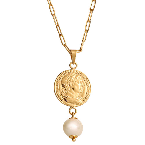 Pearl Coin 18" Pendant Necklace in 18k Gold-Plated Sterling Silver