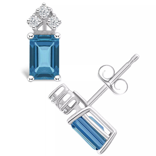 London Blue Topaz (1-3/8 ct. t.w.) and Diamond (1/8 ct. t.w.) Stud Earrings in 14K Yellow Gold or 14K White Gold