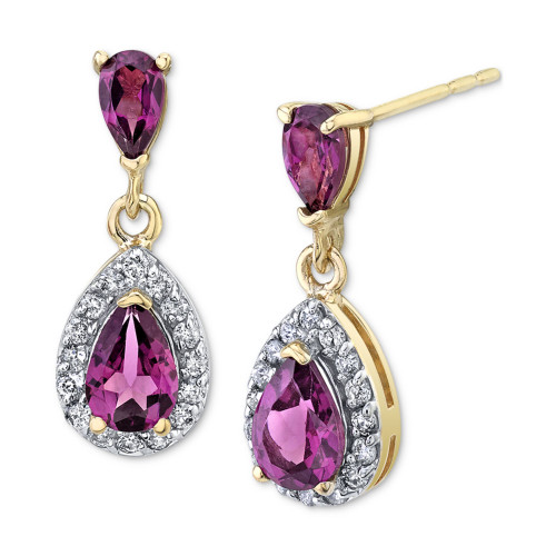 Rhodolite Garnet (1-5/8 ct. t.w.) & Diamond (1/4 ct. t.w.) Drop Earrings in 14k Gold