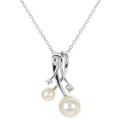 Cultured Freshwater Pearl (4-1/2 & 7mm) & Lab-Created White Sapphire (1/20 ct. t.w.) Swirl 18" Pendant Necklace in Sterling Silver