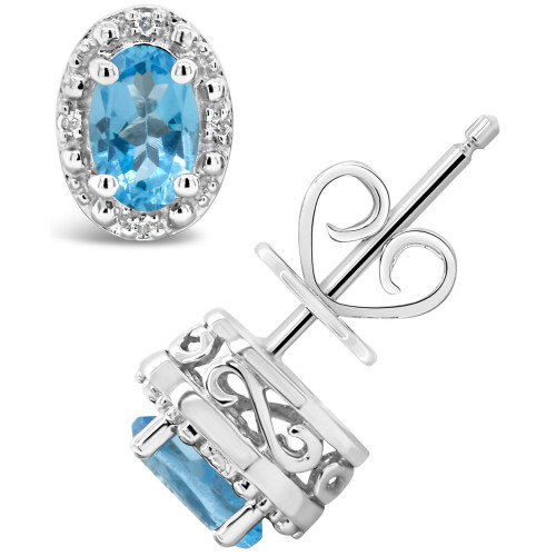 Swiss Blue Topaz (1-1/8 ct. t.w.) and Diamond Accent Stud Earrings in Sterling Silver