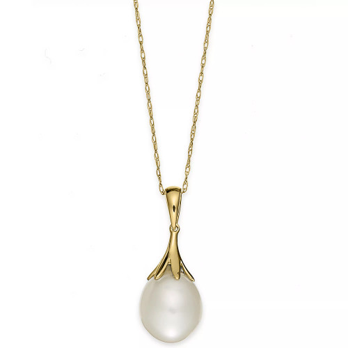 Cultured Freshwater Pearl (9mm) Claw Pendant Necklace 18" in 14k Yellow Gold (Also available in 14k White Gold or 14K Rose Gold)