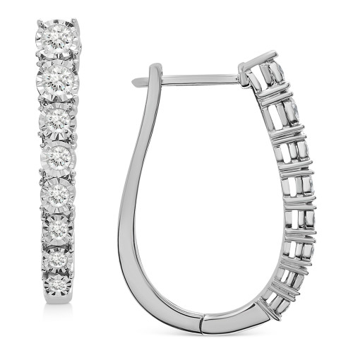 Diamond Graduated Oval Hoop Earrings (1 ct. t.w.) in Sterling Silver, Created for Macy's