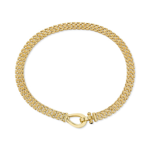 Black Spinel Horseshoe Clasp Panther 17" Collar Necklace in 14k Gold-Plated Sterling Silver