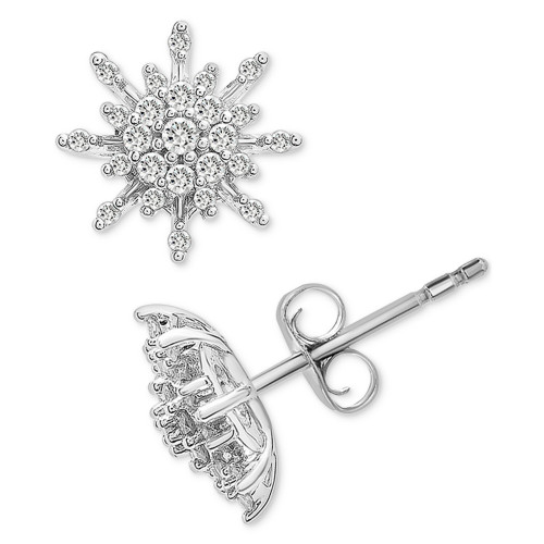 Diamond Snowflake Cluster Stud Earrings (1/3 ct. t.w.) in Sterling Silver