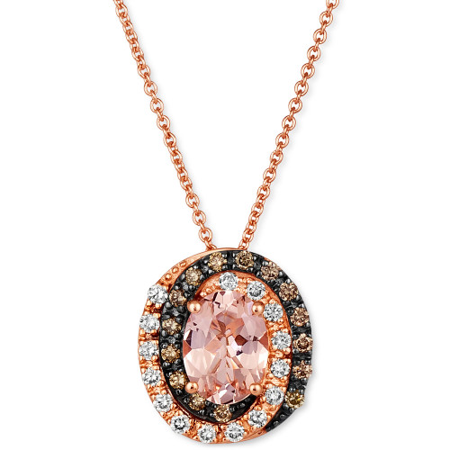 Peach Morganite (7/8 ct. t.w.) & Diamond (1/3 ct. t.w.) Adjustable 20" Pendant Necklace in 14k Rose Gold