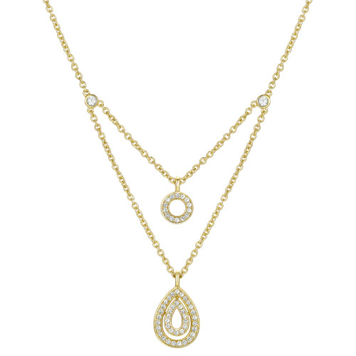 Cubic Zirconia Circle & Teardrop Layered 18" Pendant Necklace in 14k Gold-Plated Sterling Silver