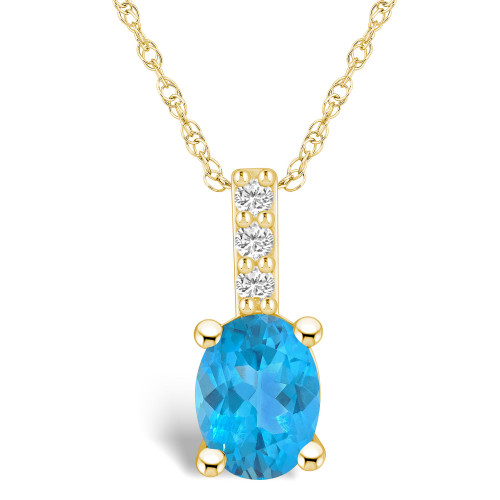 Blue Topaz (1-5/8 Ct. T.W.) and Diamond Accent Pendant Necklace in 14K Yellow Gold