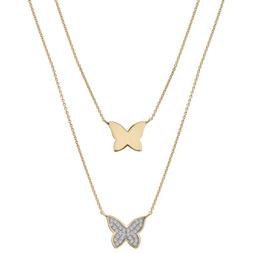 Diamond Pavé & Polished Butterfly Layered Pendant Necklace (1/6 ct. t.w.) in 10k Gold, 17" + 1" extender, Created for Macy's