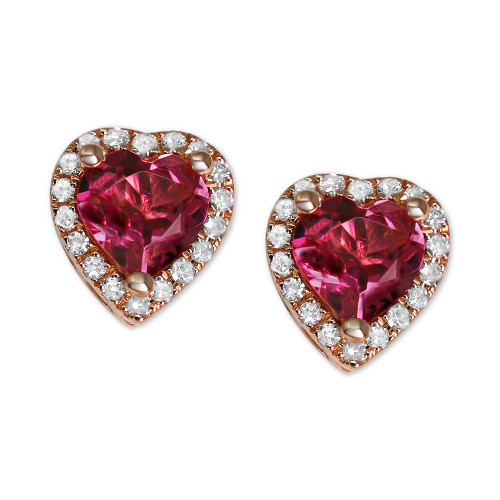 Rhodolite (7/8 ct. t.w.) & Diamond (1/8 ct. t.w.) Heart Stud Earrings in 14k Rose Gold