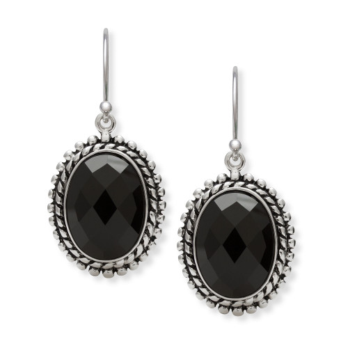 Black Onyx (10 x14 mm) Fishhook Earrings in Sterling Silver