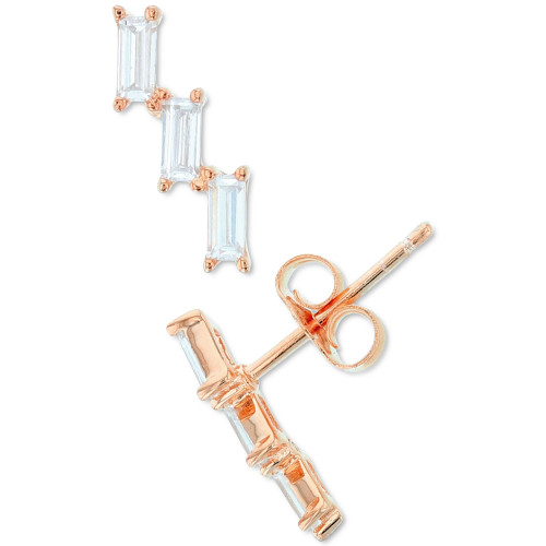 Cubic Zirconia Baguette Stud Earrings in 14k Rose Gold-Plated Sterling Silver