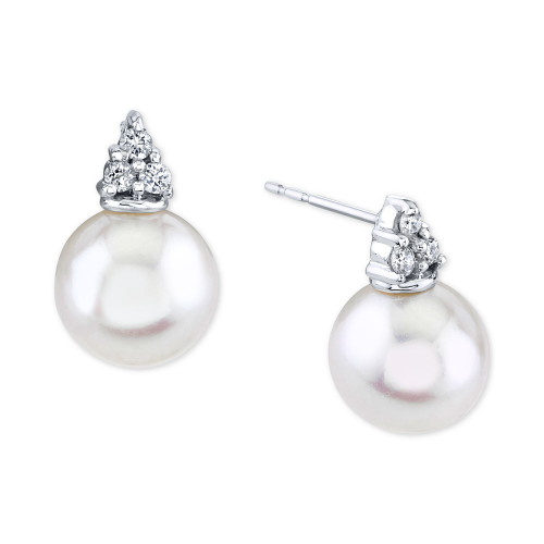 Cultured Freshwater Pearl (9mm) & Diamond (1/8 ct. t.w.) Stud Earrings in 14k White Gold