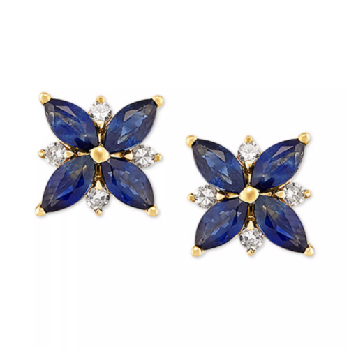 Ruby (1-5/8 ct. t.w.) & Diamond (1/8 ct. t.w.) Flower Stud Earrings in 14k Gold (Also in Sapphire)
