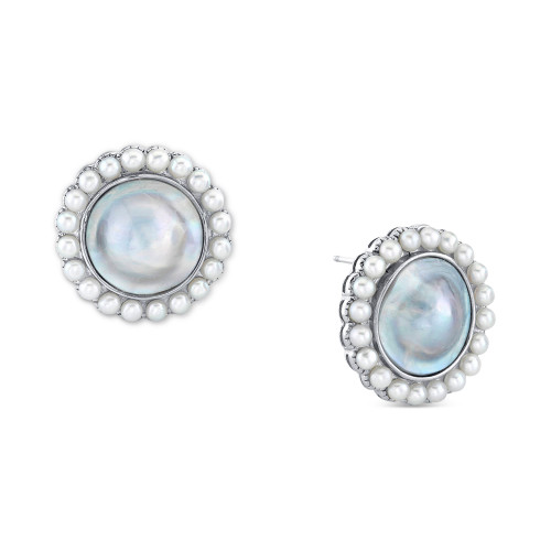 Blister Shell & Cultured Freshwater Pearl (2-1/2mm) Stud Earrings in Sterling Silver