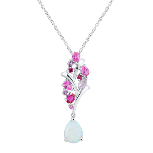 Multi-Gemstone Cluster Drop 18" Pendant Necklace (1-1/2 ct. t.w.) in Sterling Silver