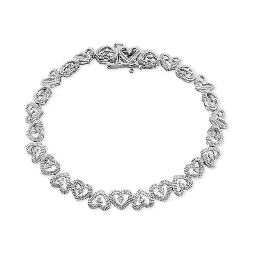 Diamond Heart Link Bracelet (1/10 ct. t.w.) Available in Sterling Silver or 18k Gold-plated Sterling Silver