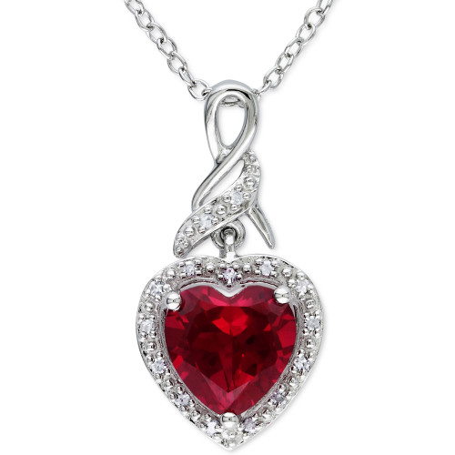 Lab-Created Ruby (2-3/4 ct. t.w.) & Diamond (1/20 ct. t.w.) Heart 18" Pendant Necklace in Sterling Silver