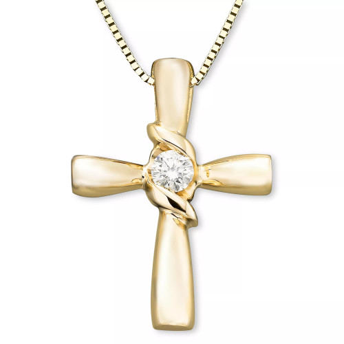 Diamond Cross Pendant in 14k Yellow or White Gold (1/10 ct. t.w.)