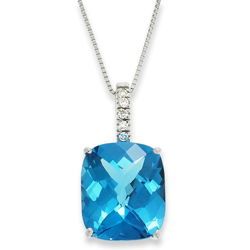 14k White Gold Necklace, Blue Topaz (7 ct. t.w.) and Diamond Pendant