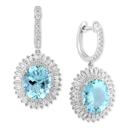 EFFY® Aquamarine (9-1/3 ct. t.w.) & Diamond (1-3/4 ct. t.w.) Halo Drop Earrings in 14k White Gold
