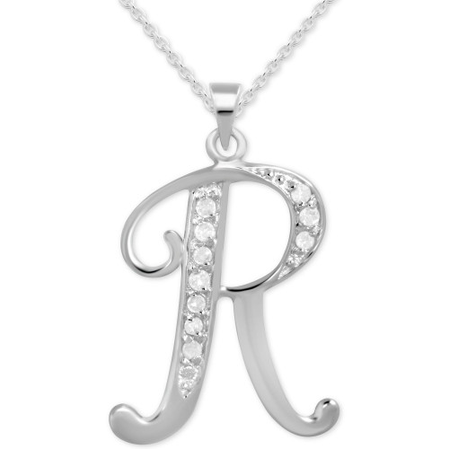 Diamond R Initial 18" Pendant Necklace (1/10 ct. t.w.) in Sterling Silver