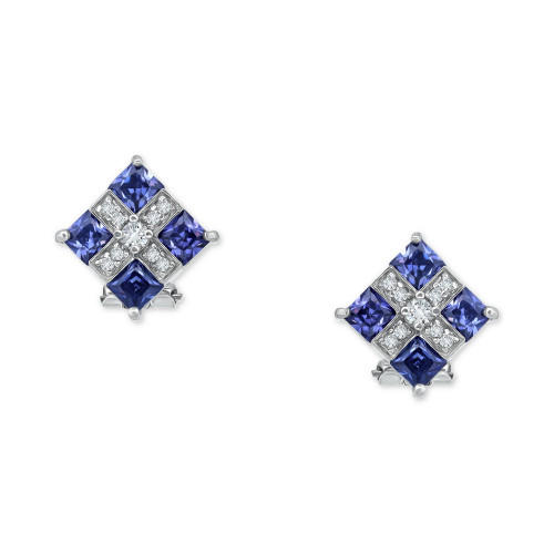 Cubic Zirconia Checkerboard Stud Earrings in Sterling Silver, Created for Macy's