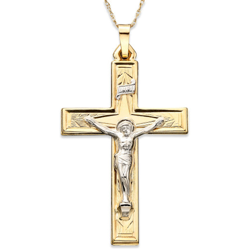 14k Gold Two-Tone Large Crucifix Pendant