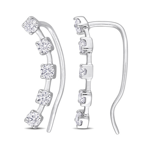 Moissanite Curved Crawler Charm Earrings 5/8 ct. t.w in 10K White Gold