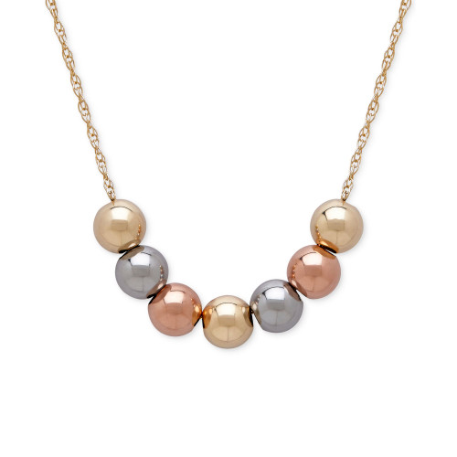 Tri-Tone Beaded Necklace in 10k Yellow, White and Rose Gold