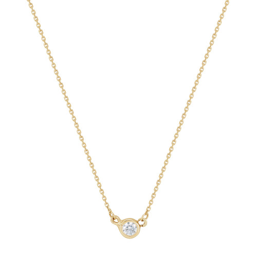 Children's Cubic Zirconia Solitaire Pendant Necklace in 14k Gold, 14" + 2" extender