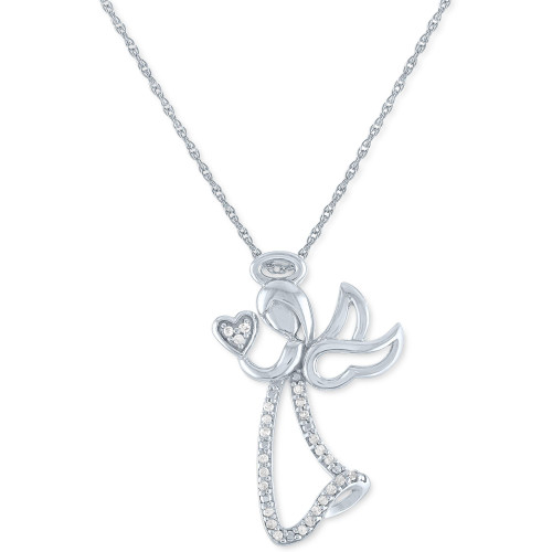 Diamond Angel Pendant Necklace (1/10 ct. t.w.) in Sterling Silver