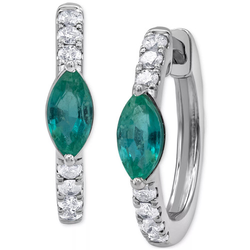 Emerald (1/2 ct. t.w.) & Diamond (1/4 ct. t.w.) Small Hoop Earrings in 14k White Gold, 0.625" (Also in Ruby & Sapphire)