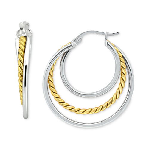 Triple Small Hoop Earrings in Sterling Silver & 18k Gold-Plate, 1", Created for Macy's