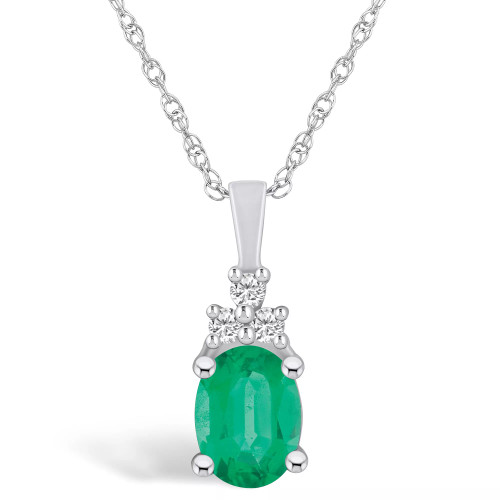 Emerald (1-1/5 Ct. t.w.) and Diamond (1/10 Ct. t.w.) Pendant Necklace
