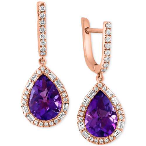EFFY® Amethyst (3-1/3 ct. t.w.) & Diamond (5/8 ct. t.w.) Teardrop Halo Drop Earrings in 14k Rose Gold