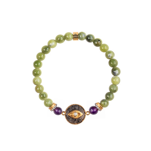 Defensive Trio Jade Stone Evil Eye Bracelet