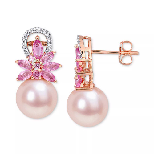 Cultured Freshwater Pearl (9mm), Aquamarine (1-1/5 ct. t.w.) & Diamond (1/8 ct. t.w.) in 14k White Gold