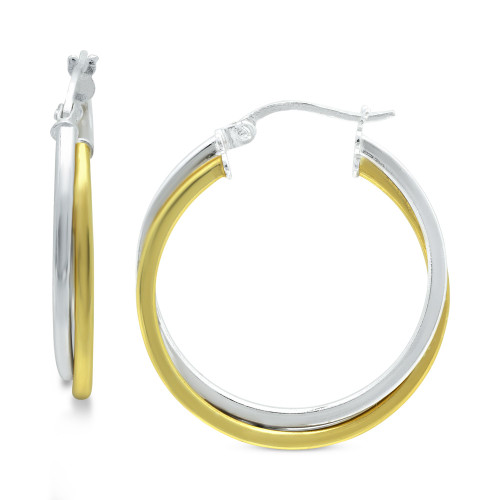 Small Two-Tone Twist Hoop Earrings in Sterling Silver & 18K Gold-Plated Sterling Silver, 3/4", Created for Macy's