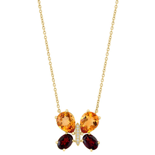 EFFY® Multi-Gemstone (4-1/5 ct. t.w.) & Diamond Accent Butterfly 18" Pendant Necklace in 14k Gold