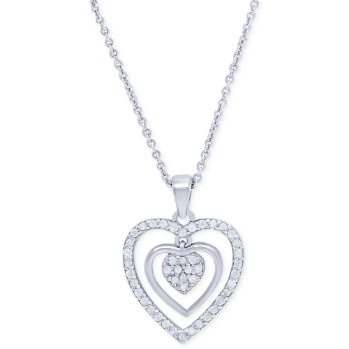 Diamond Triple Heart Pendant Necklace (1/4 ct. t.w.) in Sterling Silver