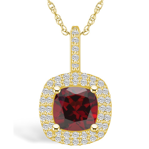 Garnet (2-3/4 Ct. T.W.) and Diamond (1/2 Ct. T.W.) Halo Pendant Necklace in 14K Yellow Gold
