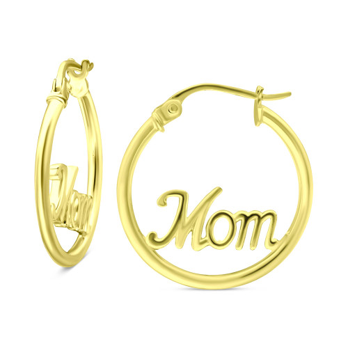 Mom Small Hoop Earrings in 18k Gold-Plated Sterling Silver, 0.75", Created for Macy's