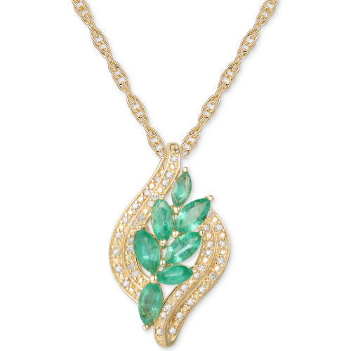 Emerald (3/4 ct. t.w.) & Diamond (1/10 ct. t.w.) 18" Pendant Necklace in 14k Gold Over Sterling Silver