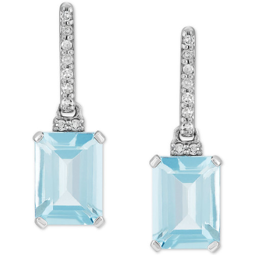 Aquamarine (1-3/4 ct. t.w.) & Diamond (1/20 ct. t.w.) Drop Earrings in 14k White Gold